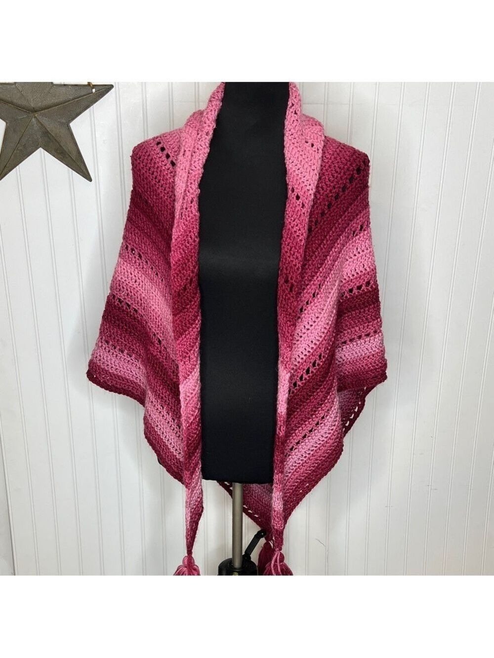 Pink Ombre Knit Shawl with Tassels